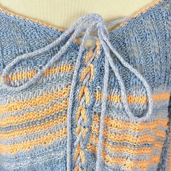 FREE PEOPLE Marina Bay Lace-Up Sweater in Sunset Combo Size Small Bell Sleeve - Picture 12 of 16